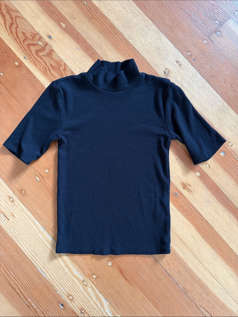 Marine Layer Black Rib Knit Mock Turtleneck Tee Shirt XS